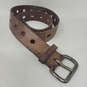 Vermillion Belt Large Brown Leather Perforated Distressed Utility Rugged Grunge